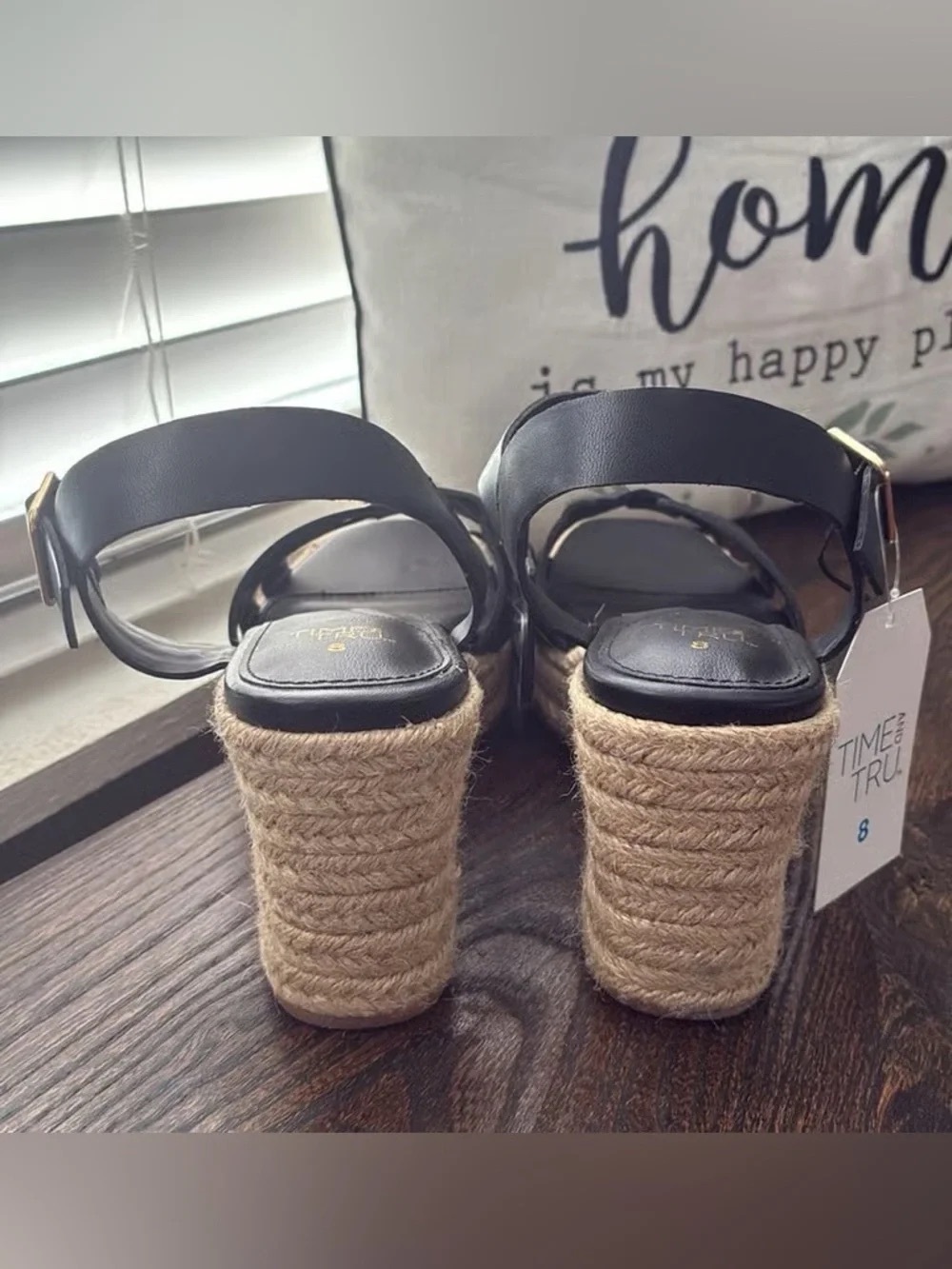 Time and Tru Black Espadrille Wedge Sandals